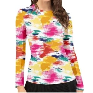 IBKUL Womens Top Shirt Size Small Long Sleeve Golf Tennis Bright Crew Neck UPF